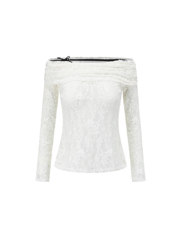 ODTD One-Shoulder Hollow Lace Long Sleeve Top