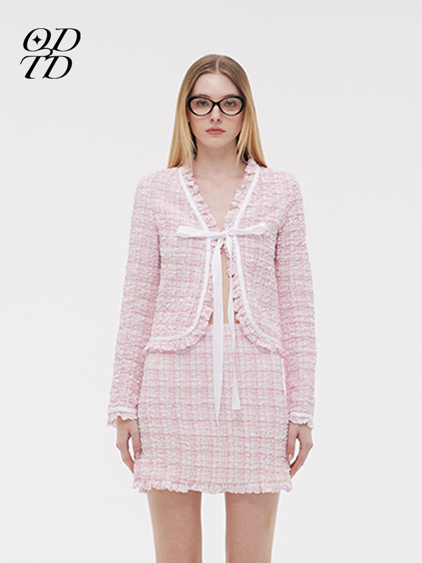 ODTD Plaid Bow-Tie Wrap Coat