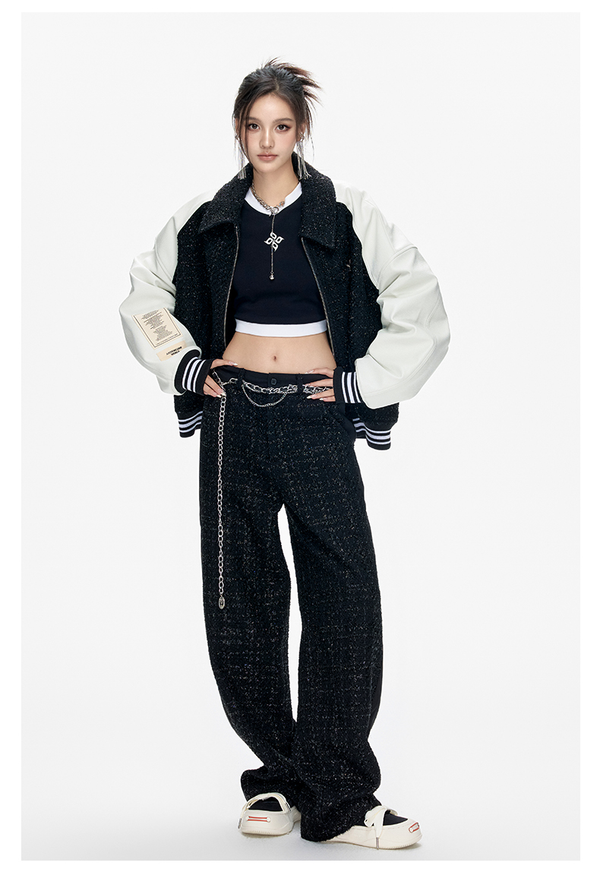 Oversized Chanel-Inspired Wool Baseball Jacket