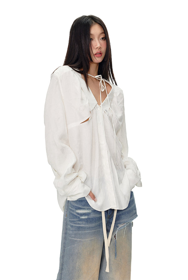 Loose Hollow Low-Neck Shirt