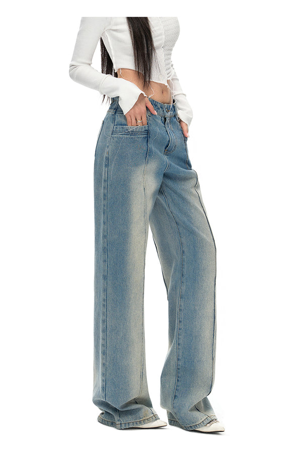 Contrast Color Straight Leg Jeans