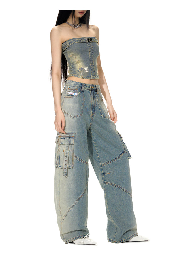 Curved Blade Shaped 3D Pocket Workwear Jeans