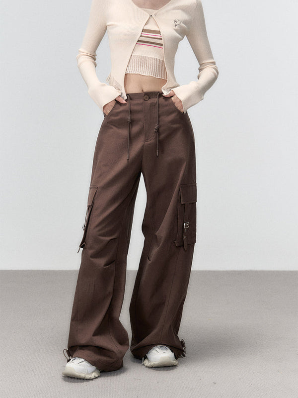 Brown Pockets Straight Leg Utility Pants