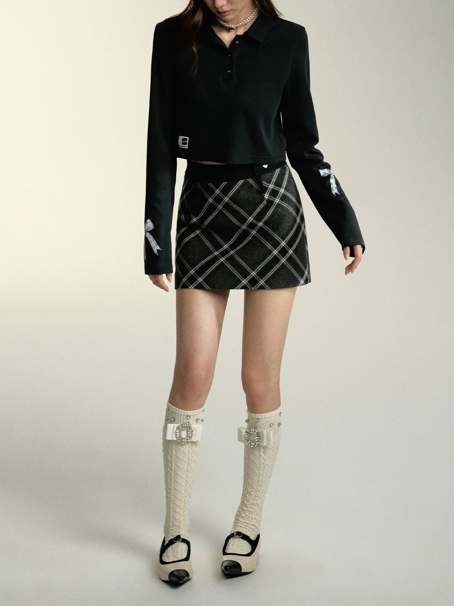 Plaid Color-Block Skirt