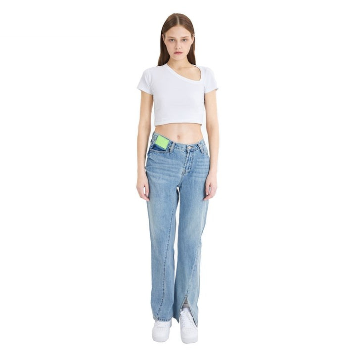 Asymmetrical Twisted Flared Jeans Blue - ANN ANDELMAN