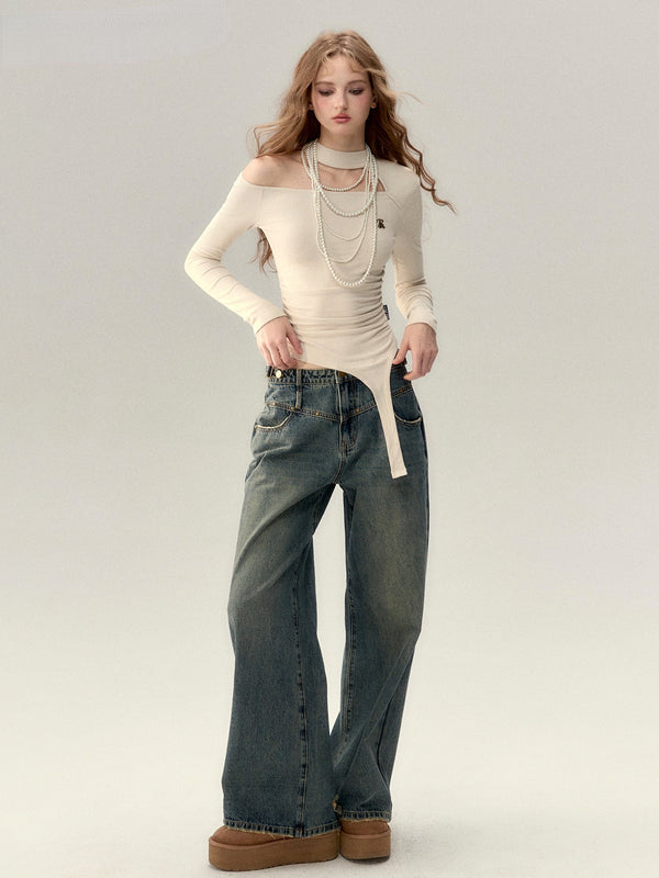 Vintage Blue Straight Leg Rivet Jeans