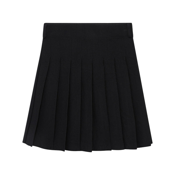 Black Knit Pleated Half Skirt