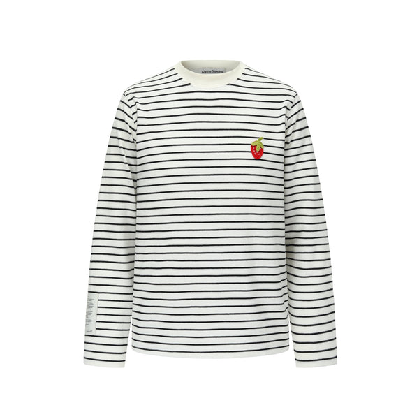 Black Stripe Long Sleeve T-shirt With Strawberry Print