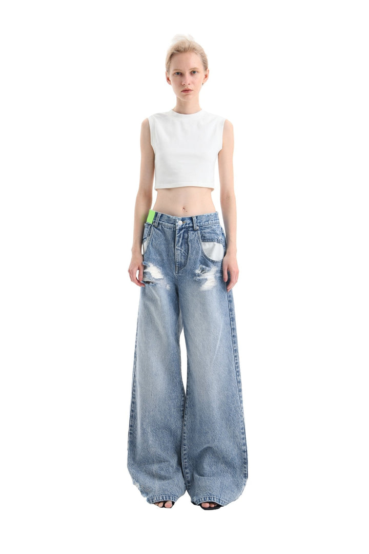 Blue Extra Wide-Leg Jeans - ANN ANDELMAN