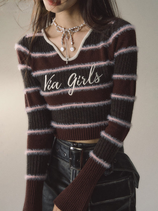 V-neck Striped Knitted Sweater