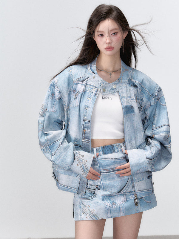 Denim Blue Print Jacket