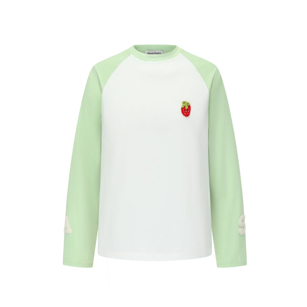 Green Long Sleeve T-shirt With Strawberry Print