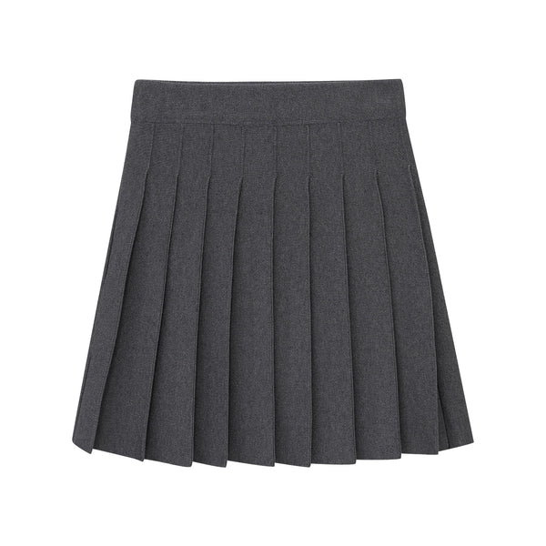 Grey Knit Pleated Half Skirt