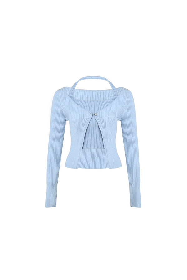 Light Blue Woolen Cardigan Set - ANN ANDELMAN