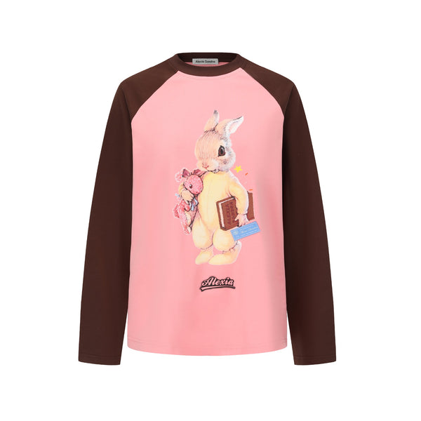 Pink And Brown Alexia Bunny Raglan T-Shirt