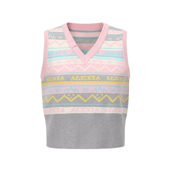 Pink And Grey Embossed Knit Vest