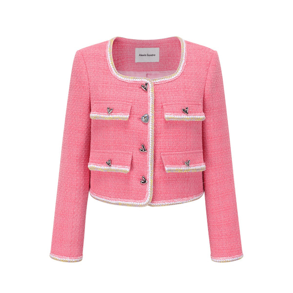 Pink Heart Buttoned Tweed Jacket