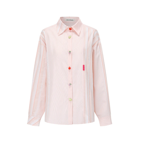 Pink Stripe Button-Detailed Shirt