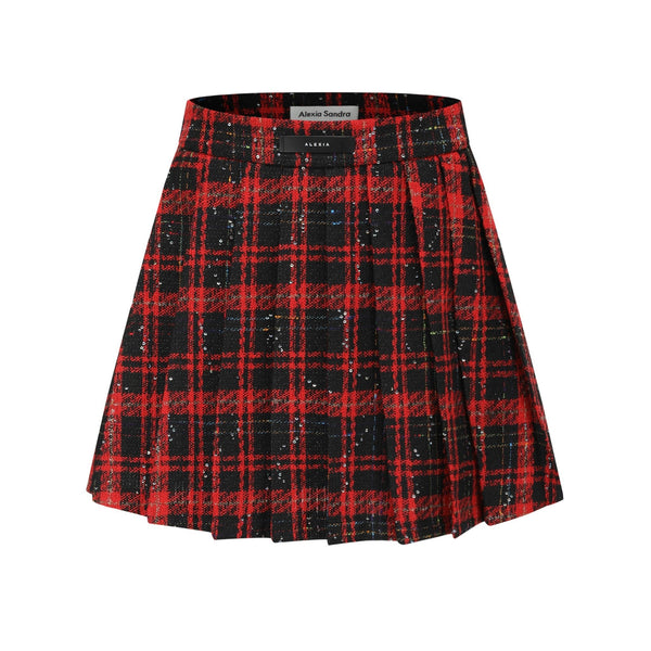 Red Plaid Pleated Skirt