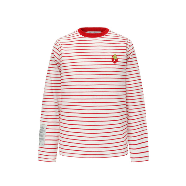 Red Stripe Long Sleeve T-shirt With Strawberry Print