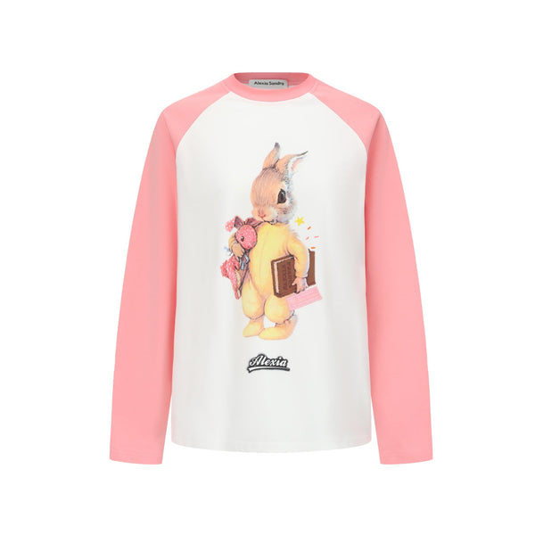 White And Pink Alexia Bunny Raglan T-Shirt