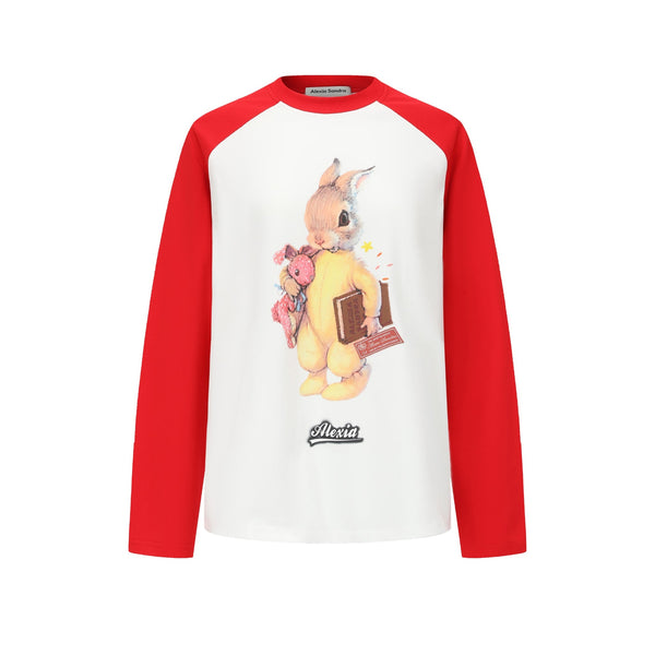 White And Red Alexia Bunny Raglan T-Shirt