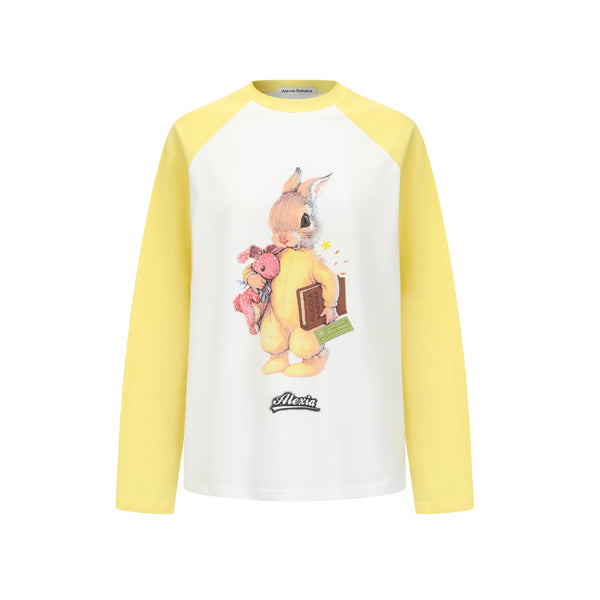 White And Yellow Alexia Bunny Raglan T-Shirt