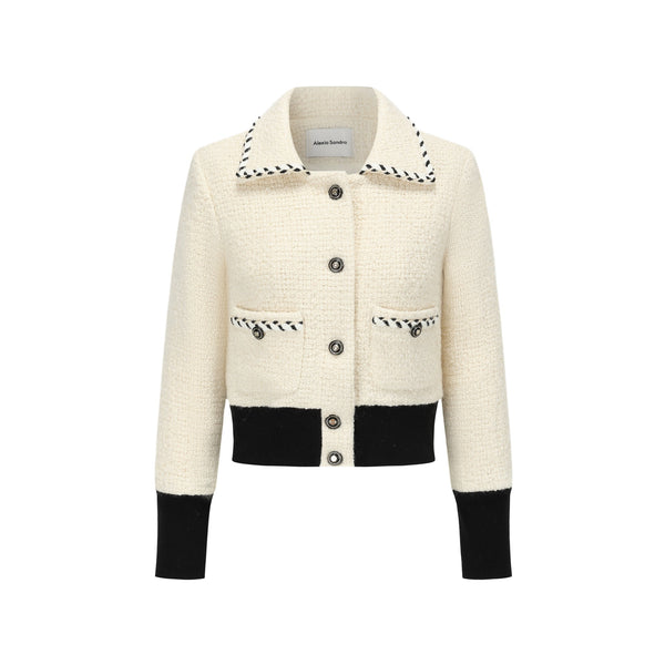 White Contrast-trim Tweed Jacket